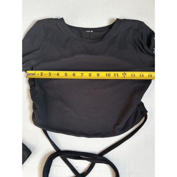 ALO Yoga Ribbed Manifest Long Sleeve Top Black Size M Tie Up Open Back Blouse - Picture 7 of 9